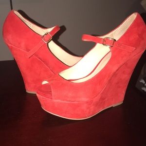 Suede Red Wedges